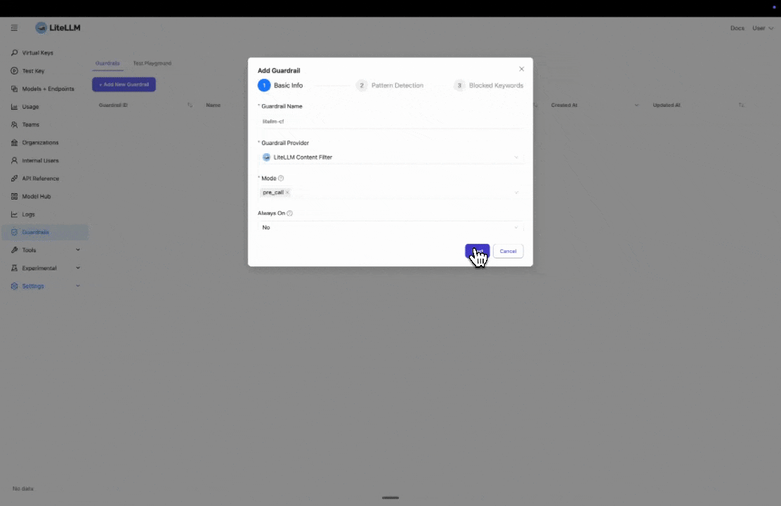 Select prebuilt entities or add custom regex